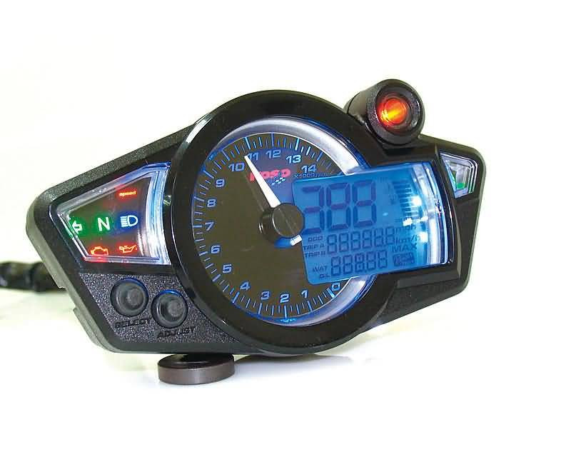 Koso RX1N GP Style fekete multifunkciós kilóméteróra, kék világítással