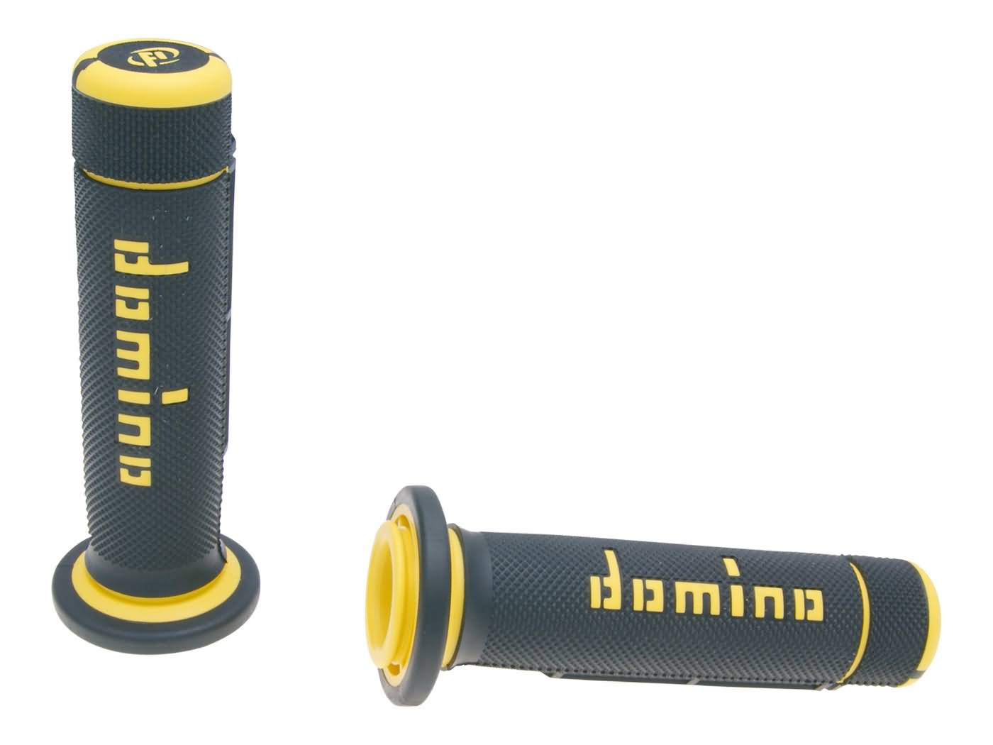 Domino A180 ATV 22/22mm fekete-sárga kormánymarkolat szett hüvelykujjas gázkarhoz