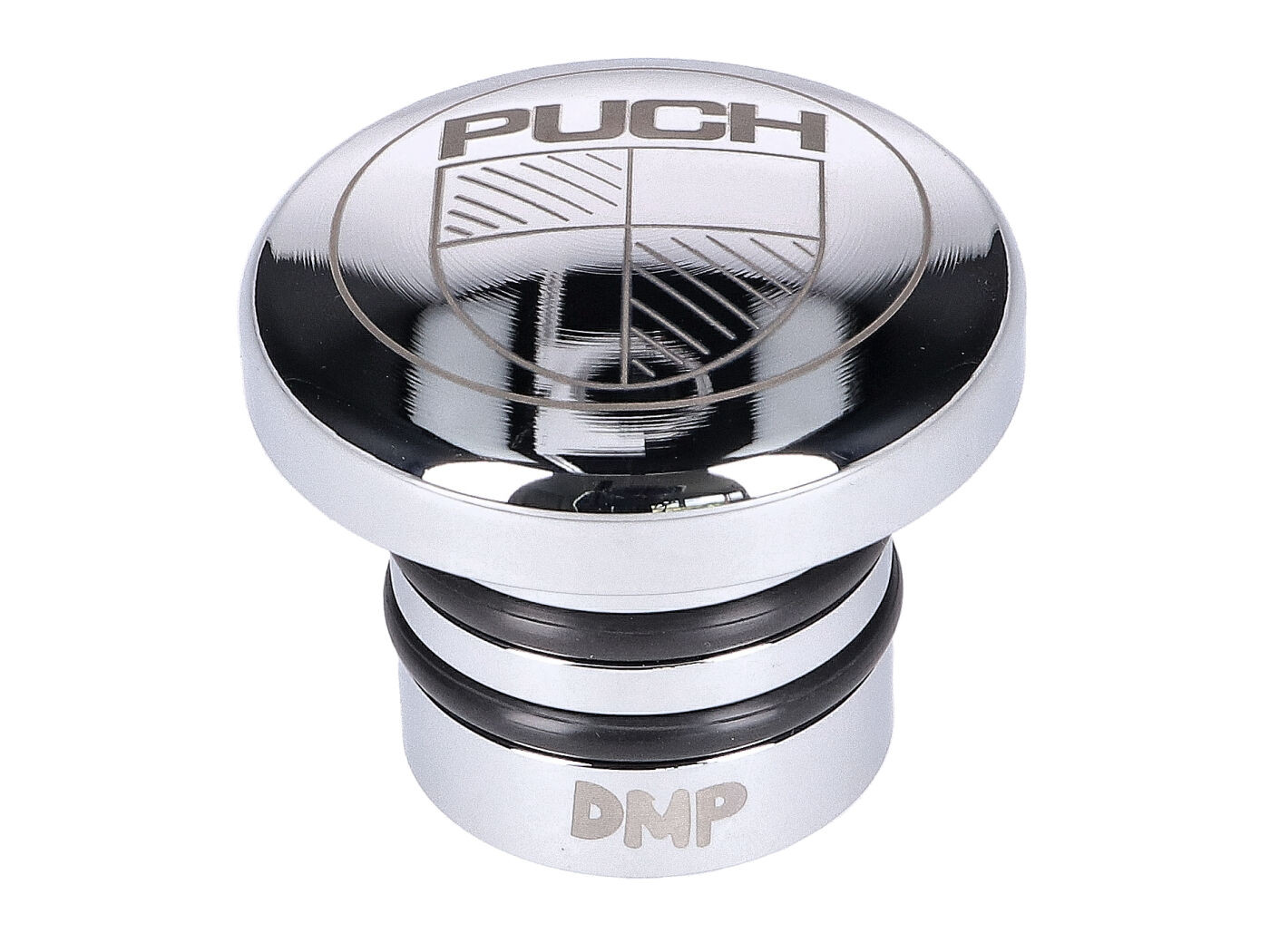 Üzemanyagtöltő kupak rozsdamentes acélból, polírozott, Puch logóval, Puch Maxi S, N modellekhez