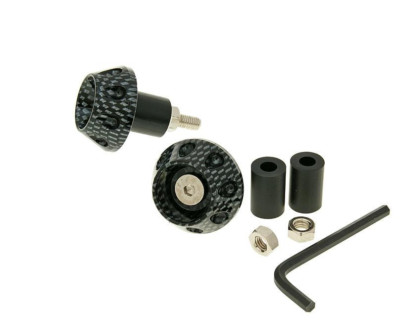 Kormány / kormányvég anti-vibrációs lapos 13.5 / 17.5mm (csomagban adapter) - karbon kinézetű