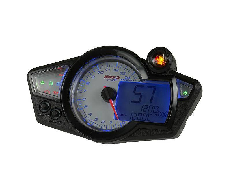 Koso RX1N GP Style fehér multifunkciós kilóméteróra, kék világítással
